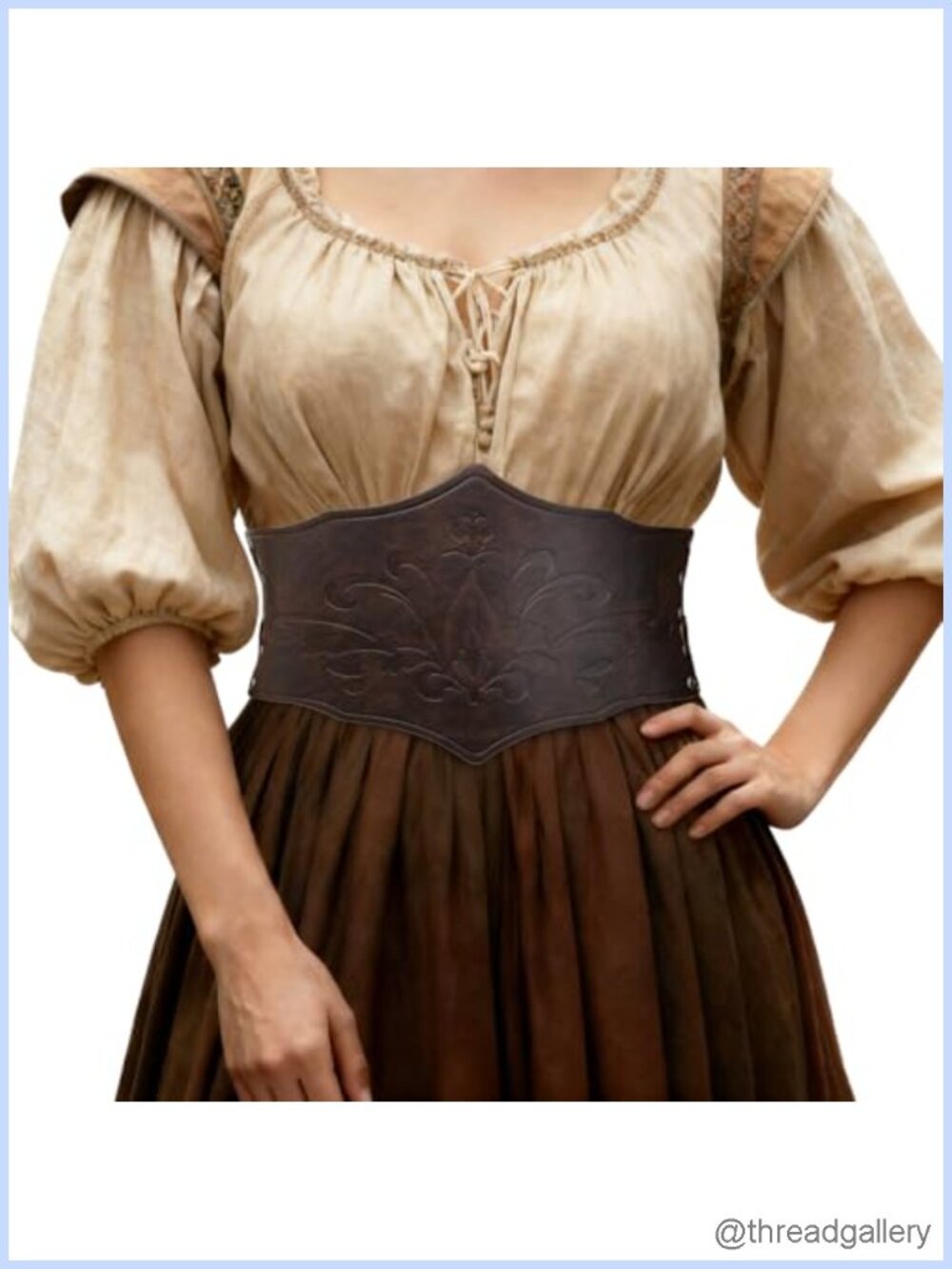 Women Faux Leather Corset Belt Vintage Embossed Wide Waist Cincher Ren Faire